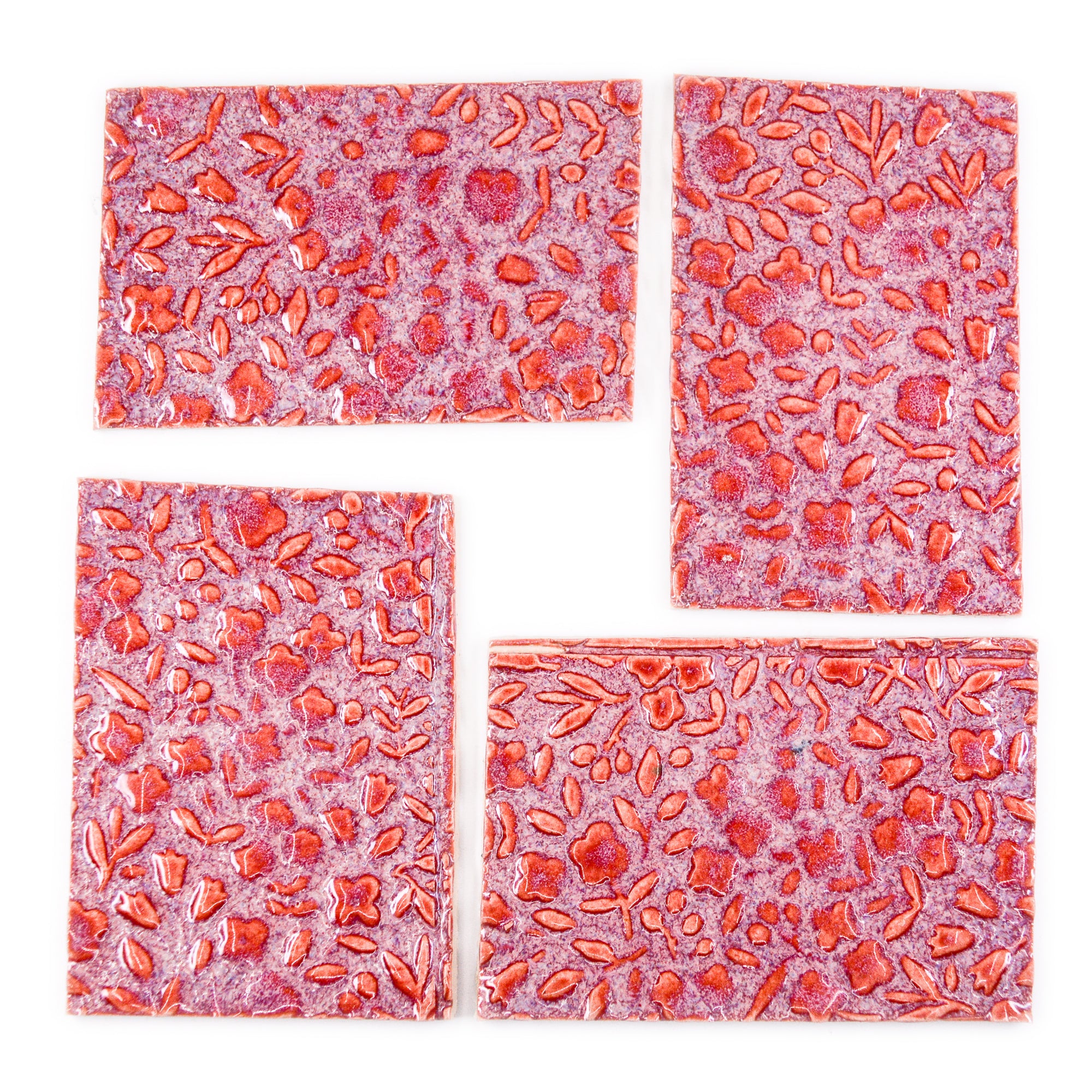 Hot Pink Flowers - 2x3in Handmade Ceramic Tiles