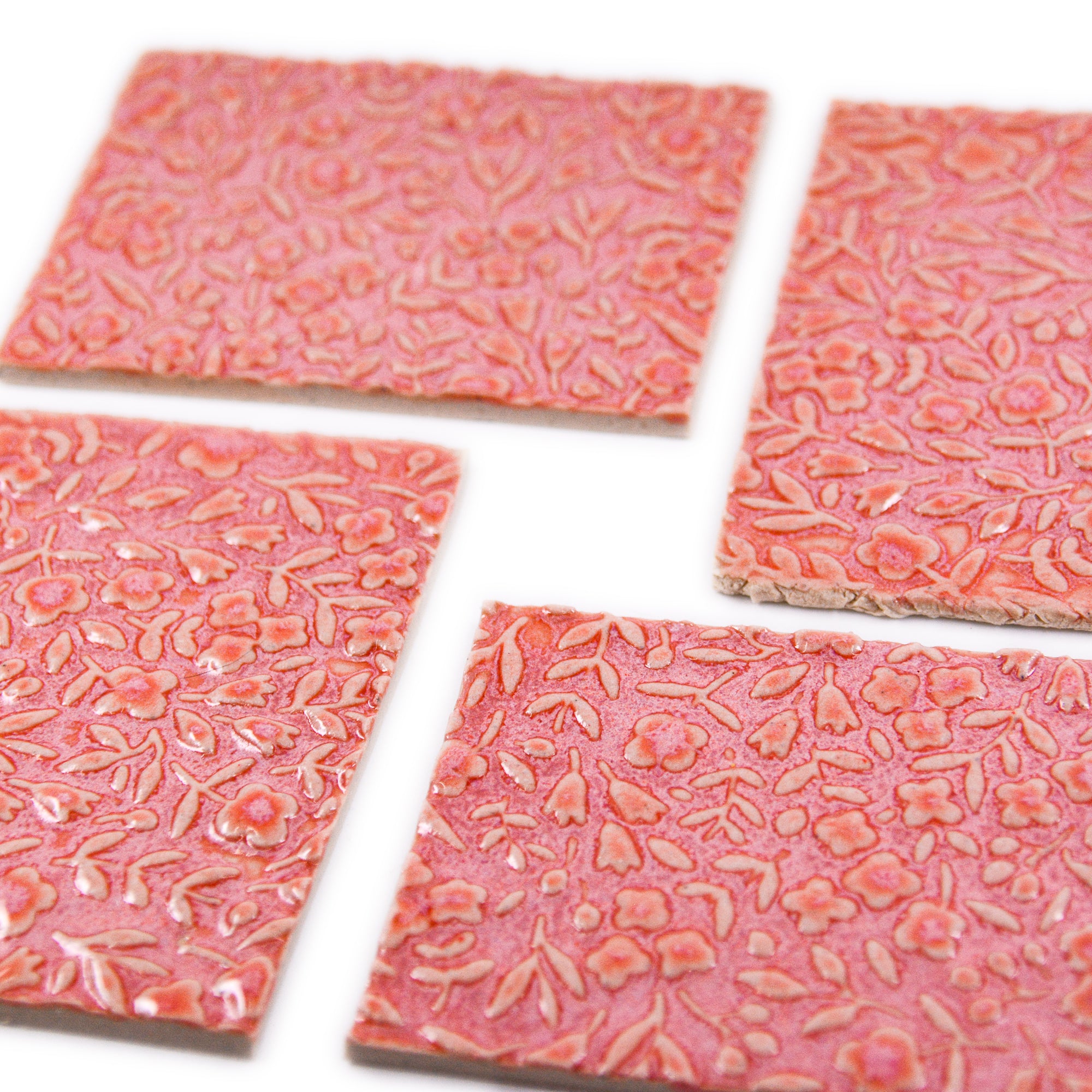 Peachy Pink Flowers - 2x3in Handmade Ceramic Tiles