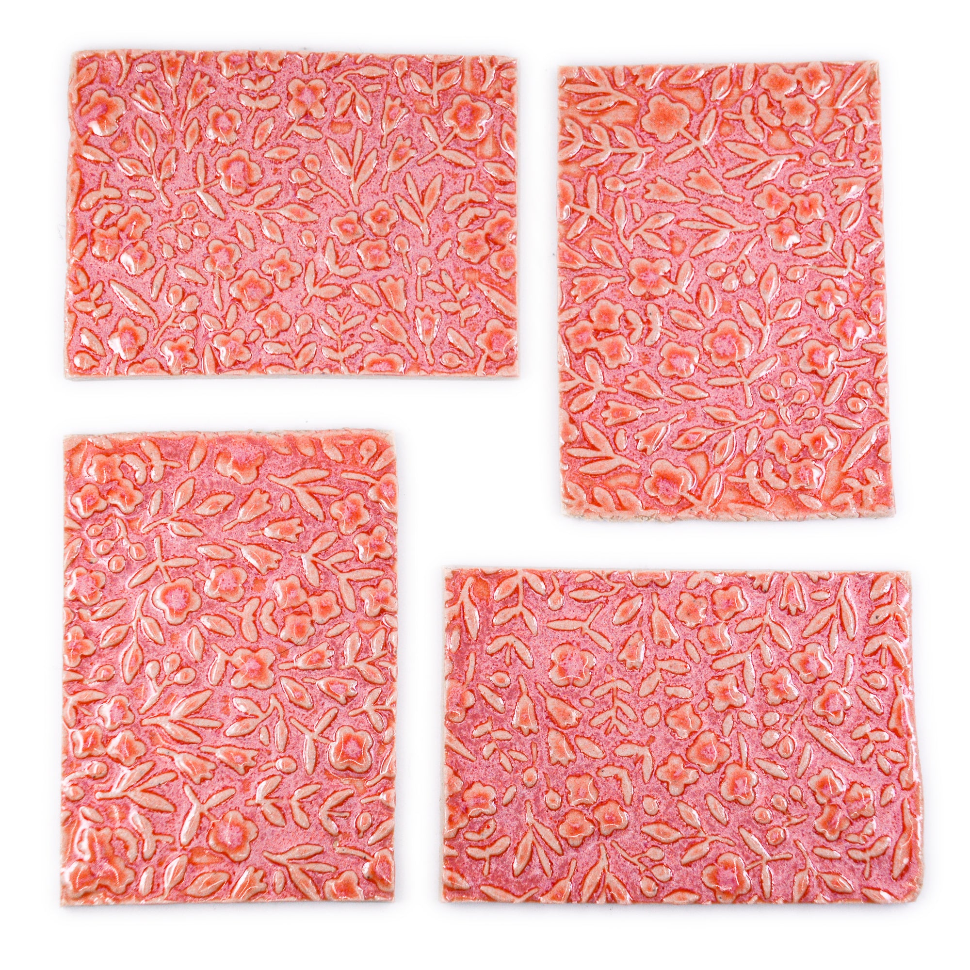 Peachy Pink Flowers - 2x3in Handmade Ceramic Tiles