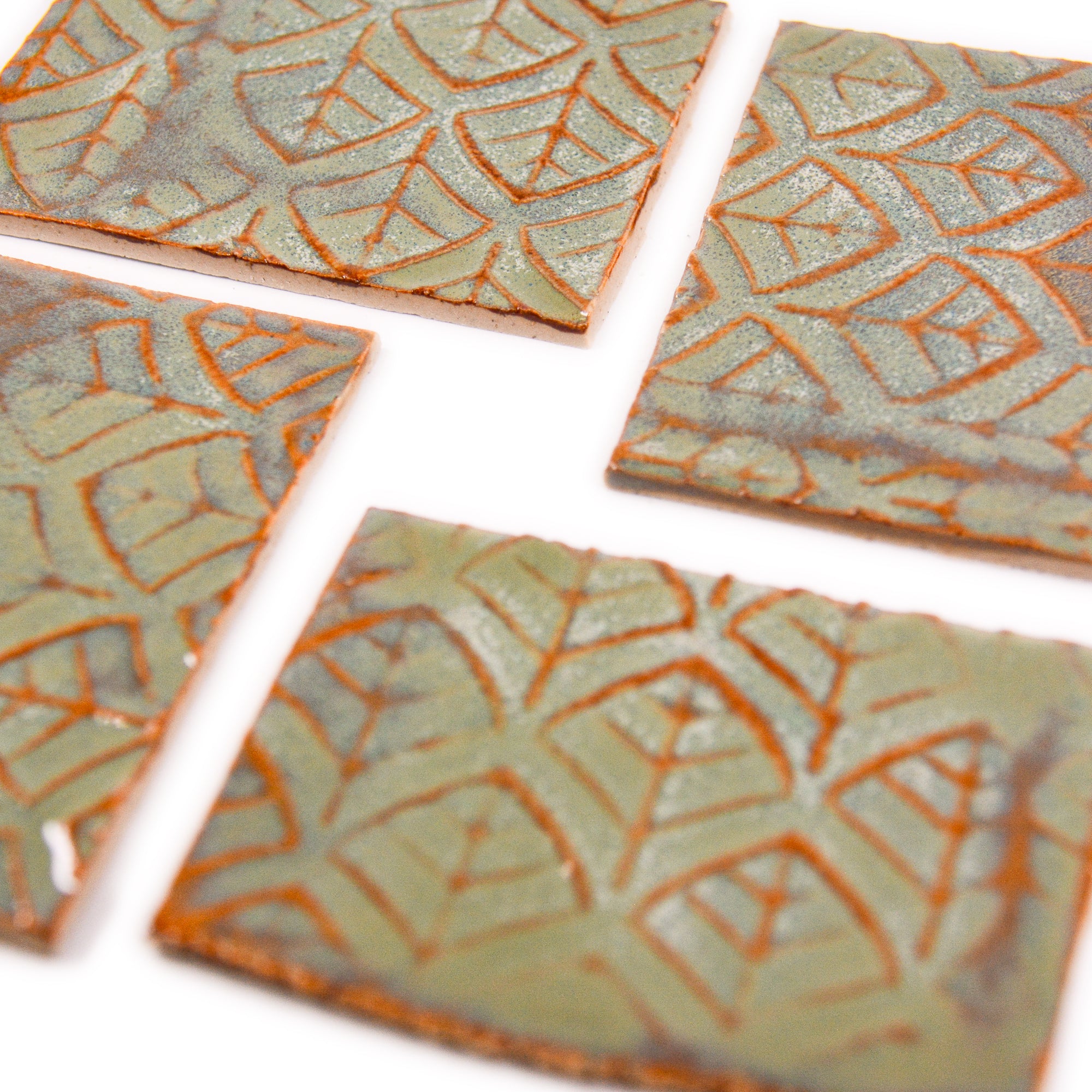 Green Leaves - 2x3in Handmade Ceramic Tiles