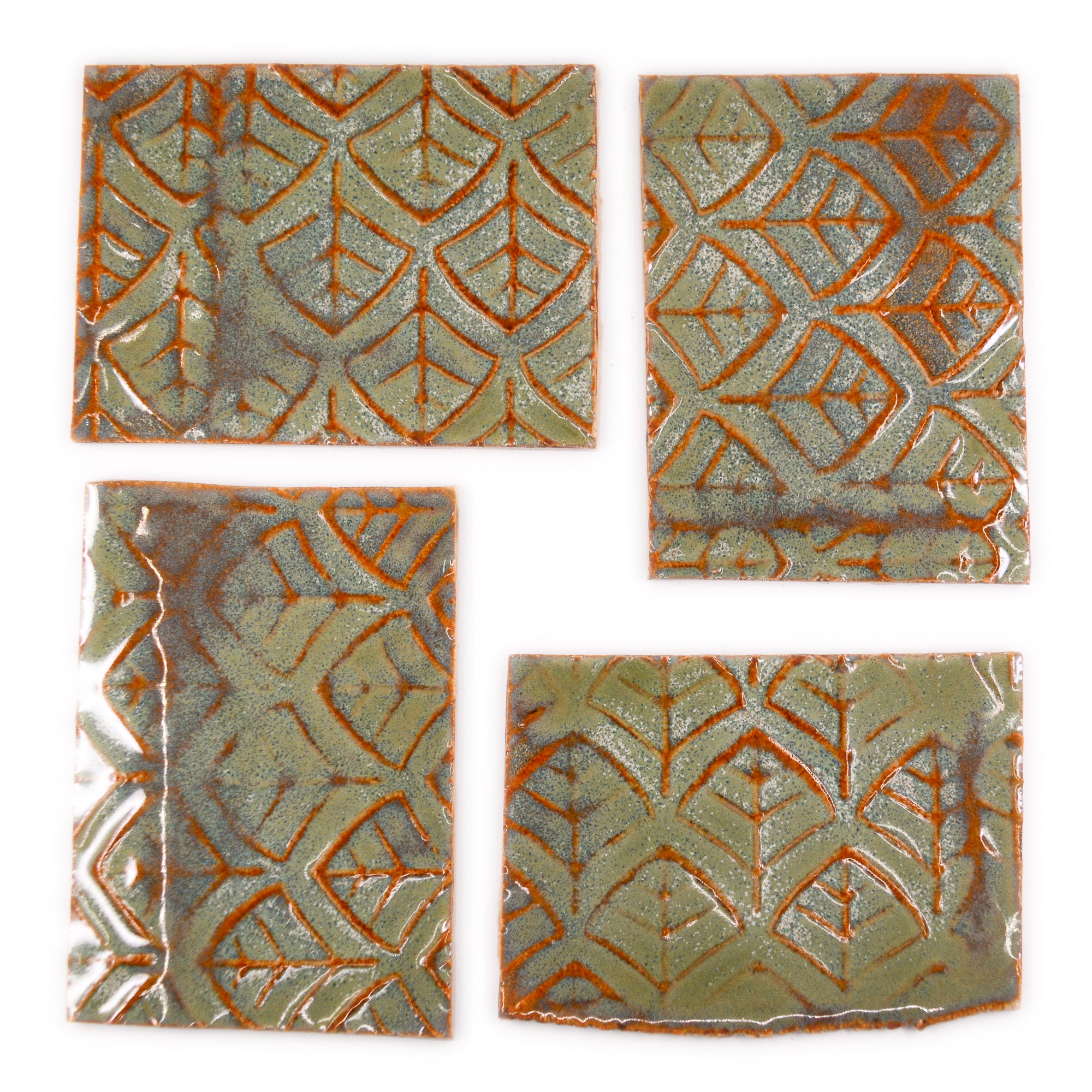 Green Leaves - 2x3in Handmade Ceramic Tiles