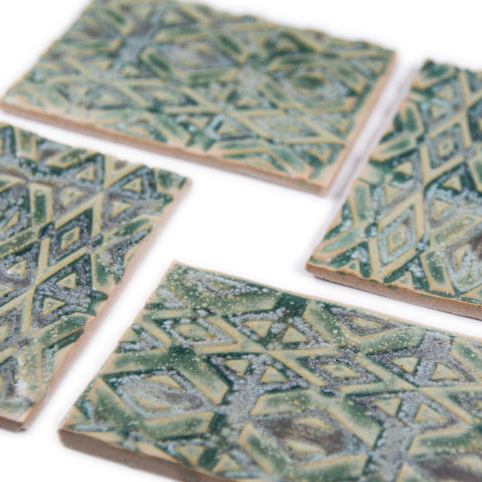 Green Aztec - 2x3in Handmade Ceramic Tiles
