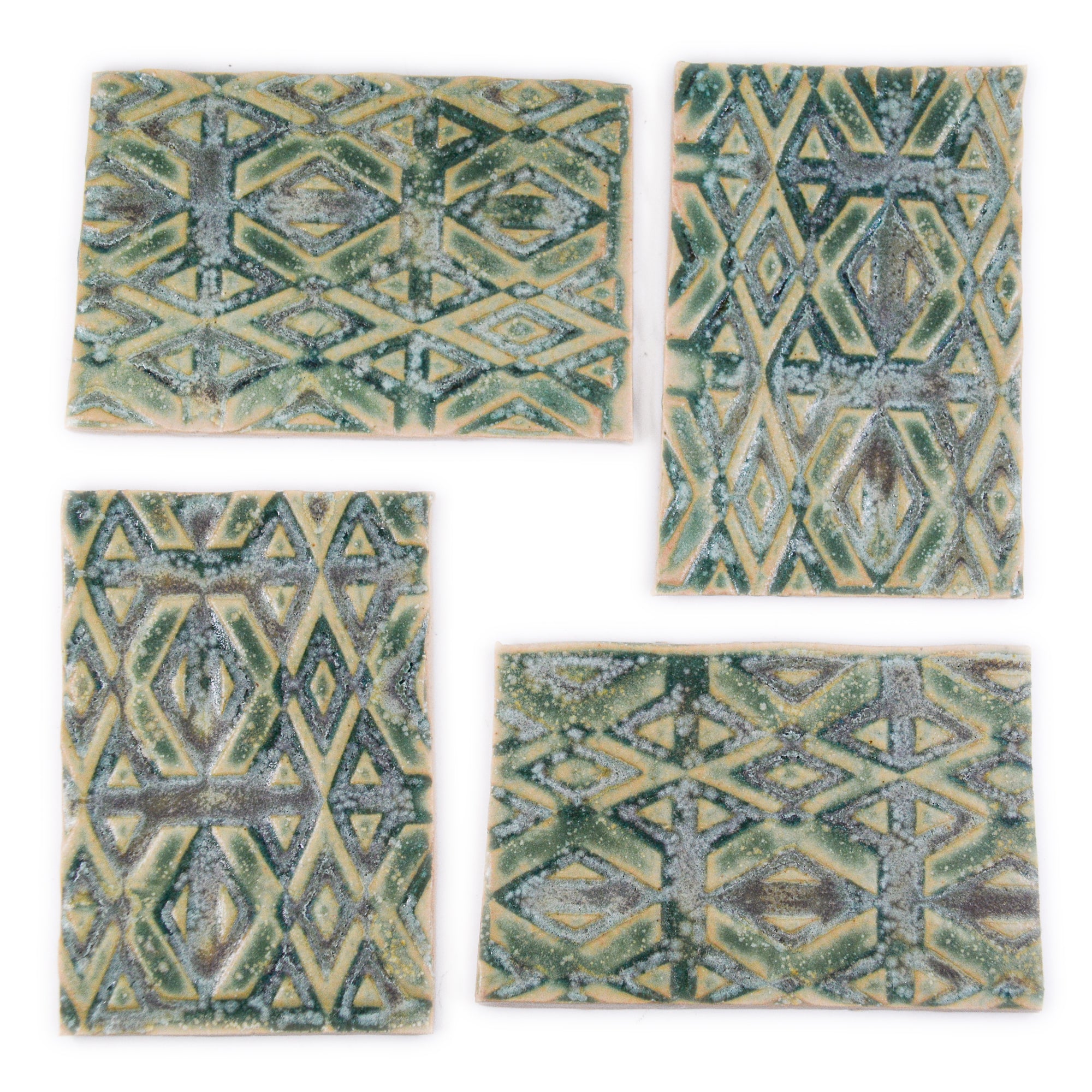Green Aztec - 2x3in Handmade Ceramic Tiles