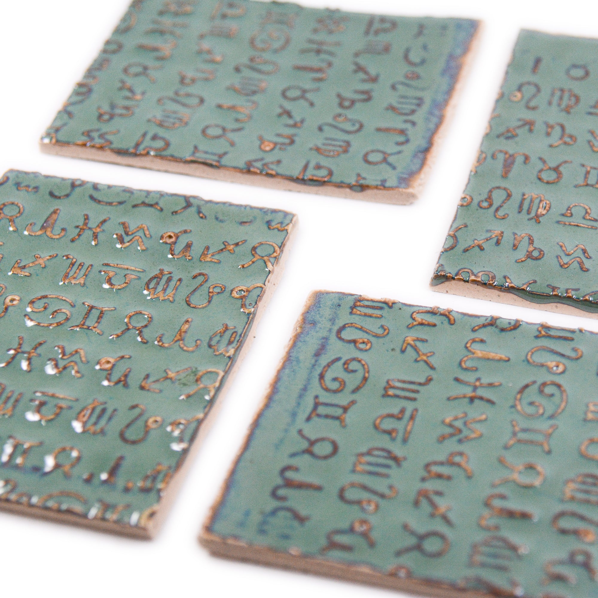 Green Astrology Signs - 2x3in Handmade Ceramic Tiles