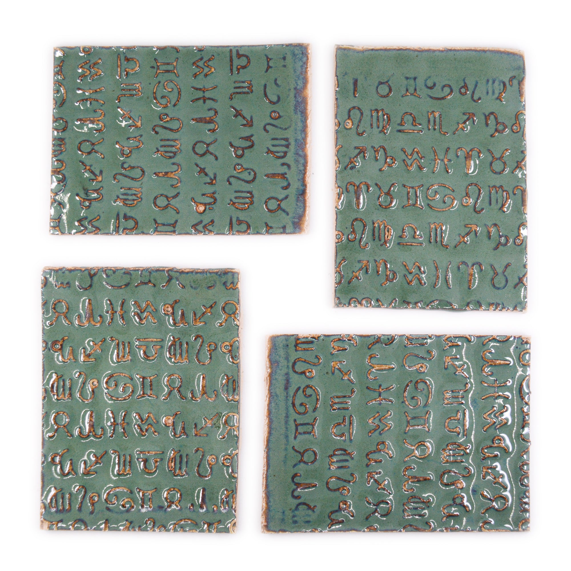 Green Astrology Signs - 2x3in Handmade Ceramic Tiles