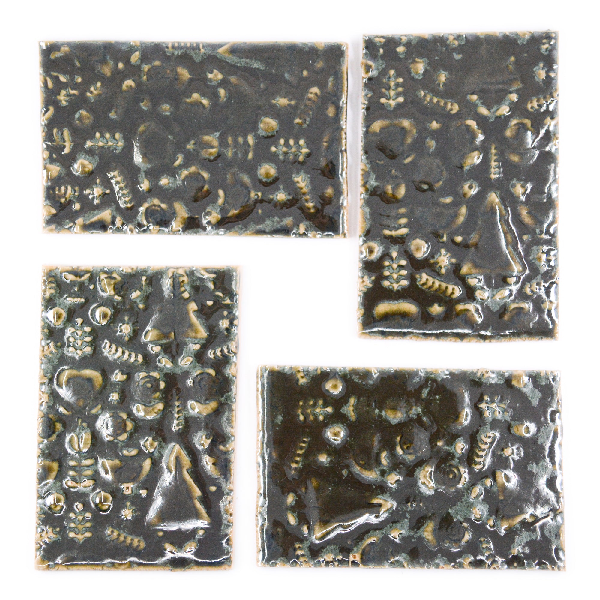 Dark Green Scandinavian Design- 2x3in Handmade Ceramic Tiles
