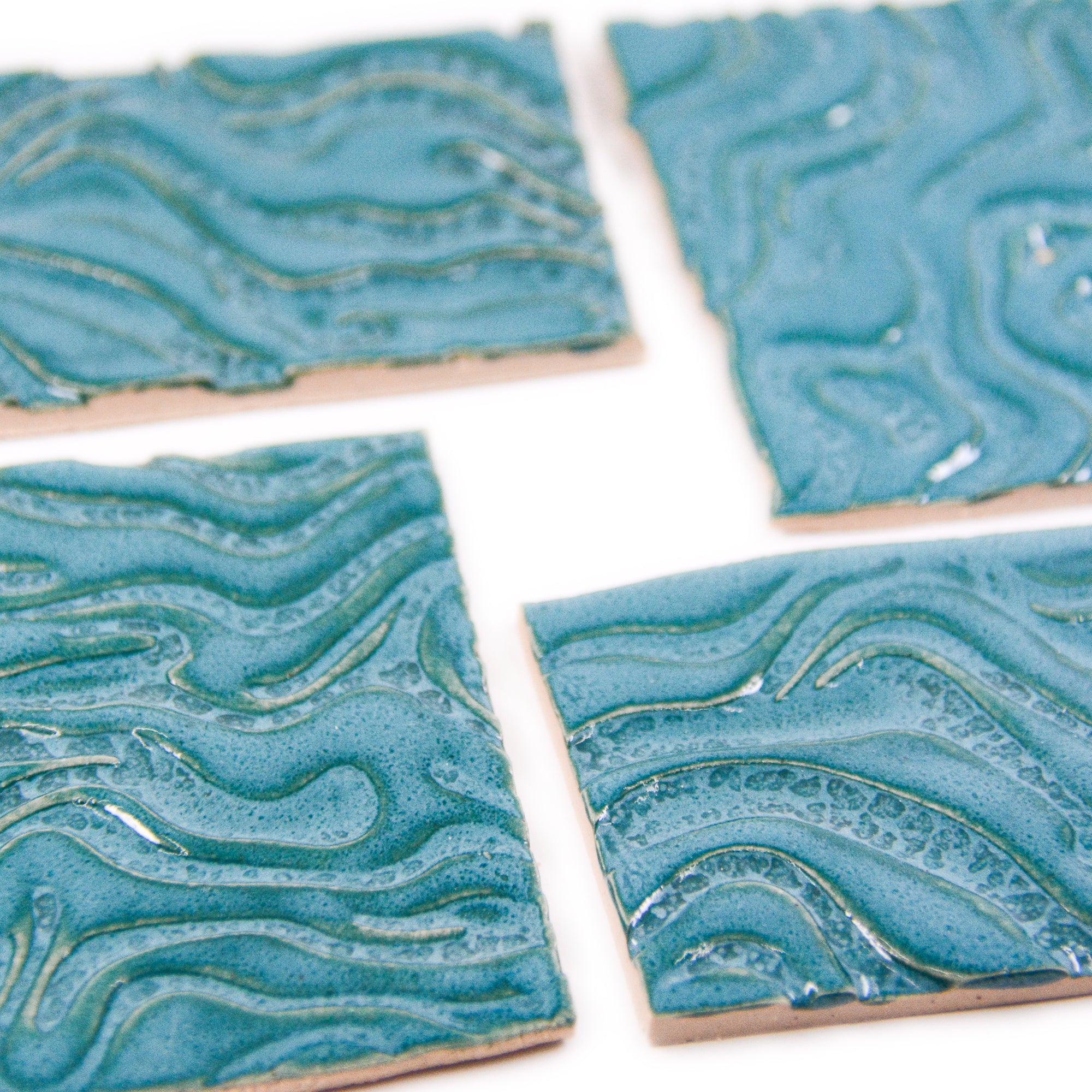 Teal Waves- 2x3in Handmade Ceramic Tiles