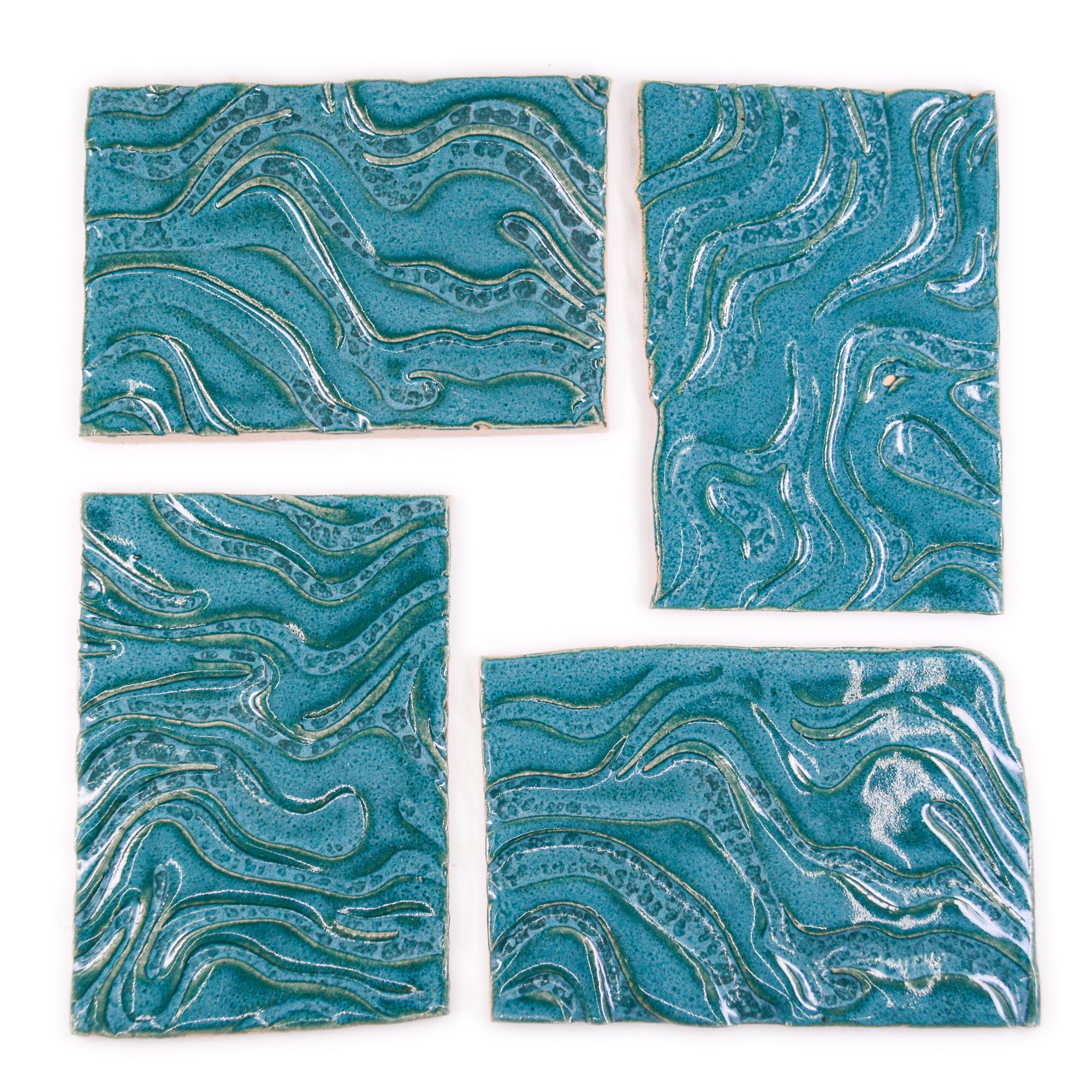 Teal Waves- 2x3in Handmade Ceramic Tiles