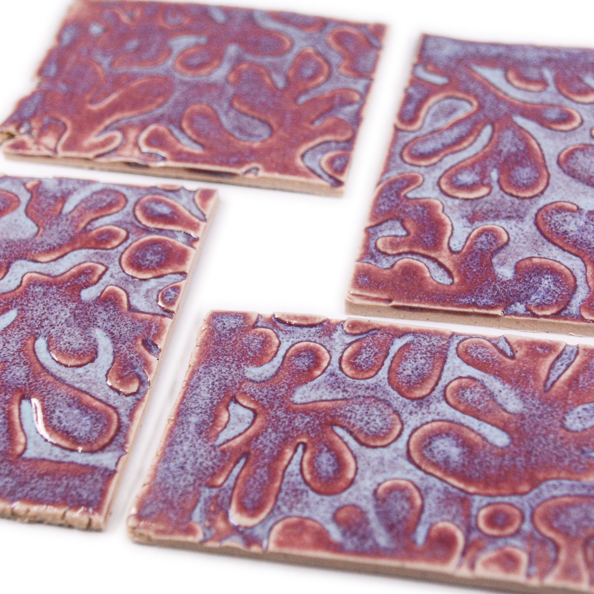 Pink and Blue Matisse  - 2x3in Handmade Ceramic Tiles