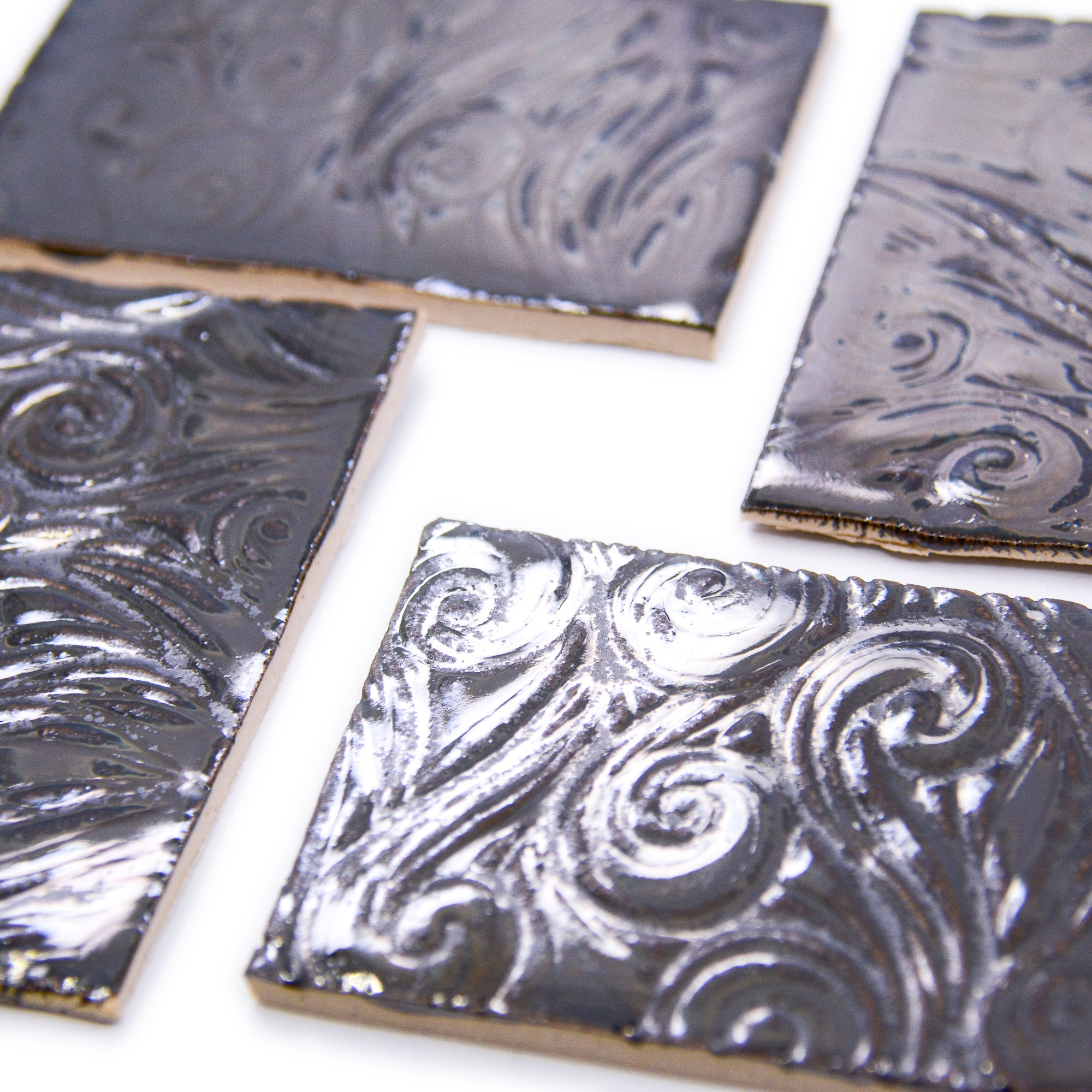 Platinum Metallic Swirls  - 2x3in Handmade Ceramic Tiles