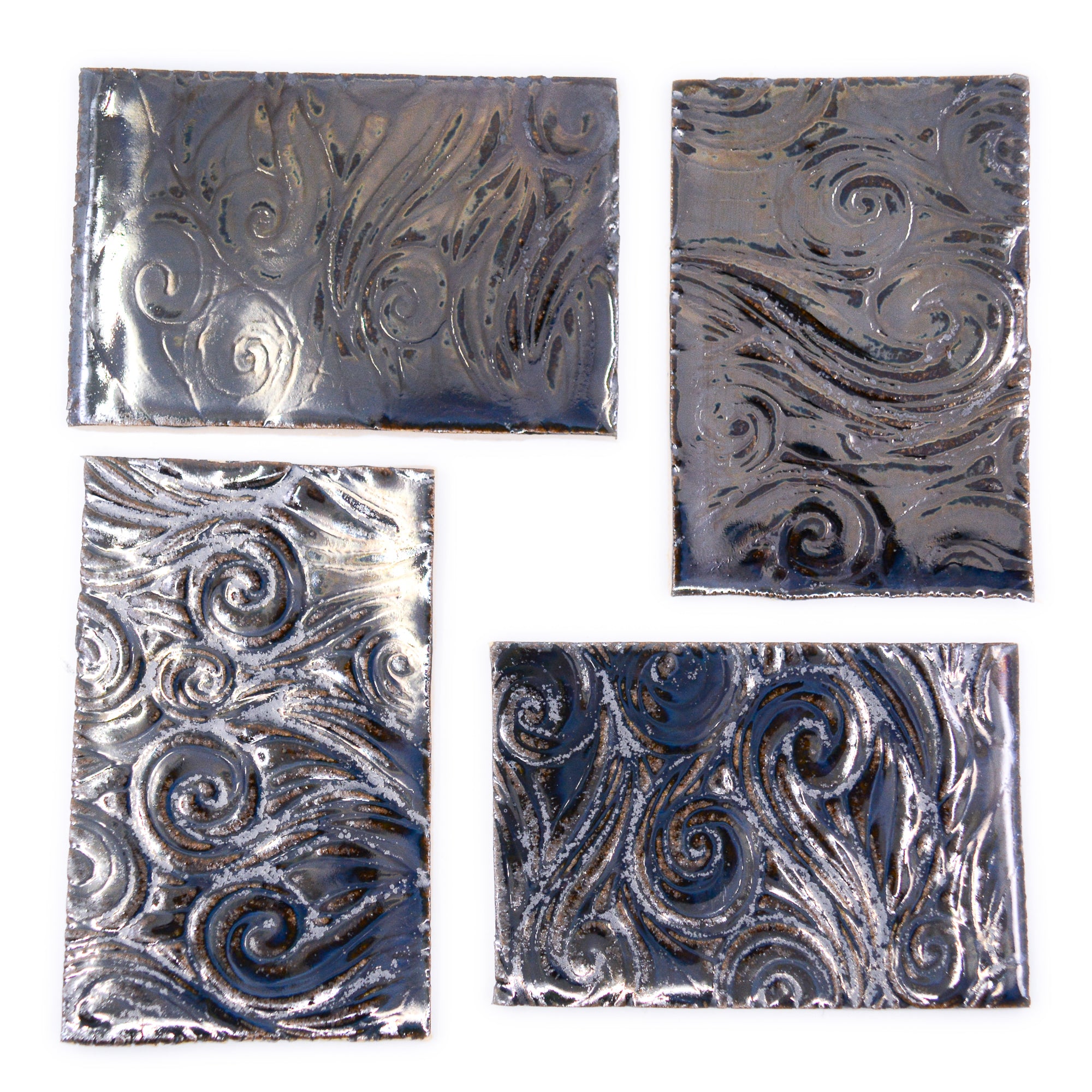 Platinum Metallic Swirls  - 2x3in Handmade Ceramic Tiles