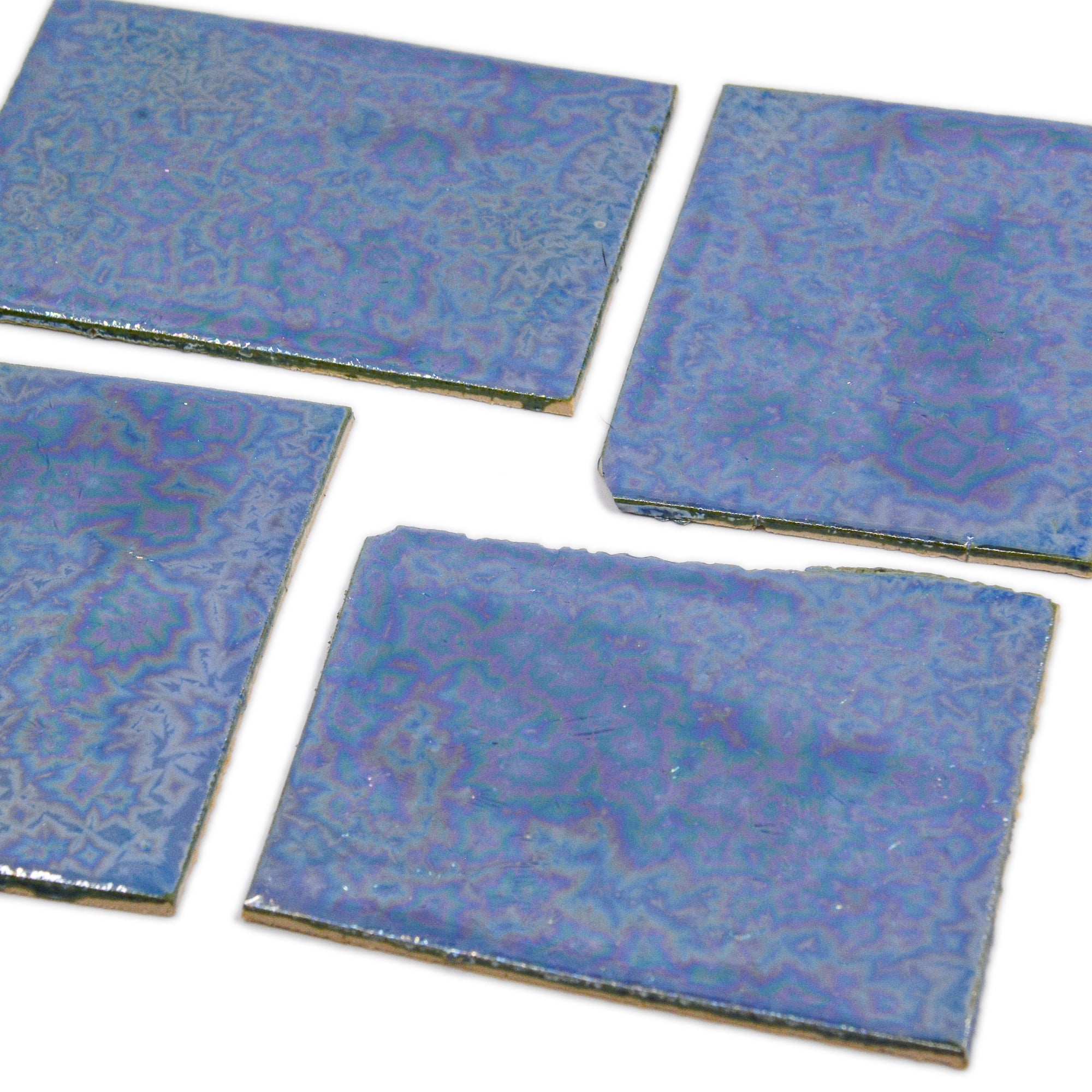 Iridescent Blue Starburst - 2x3in Handmade Ceramic Tiles