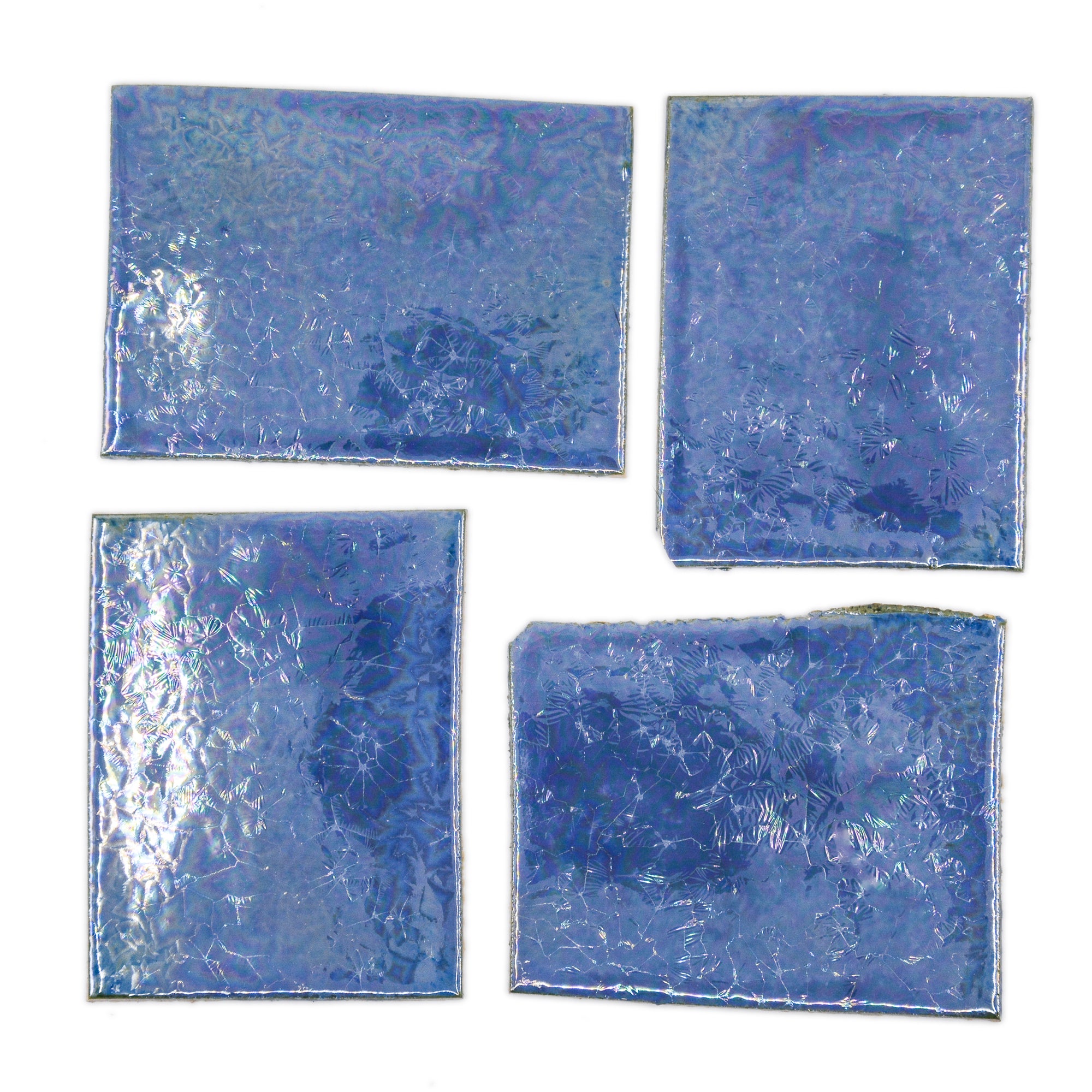 Iridescent Blue Starburst - 2x3in Handmade Ceramic Tiles