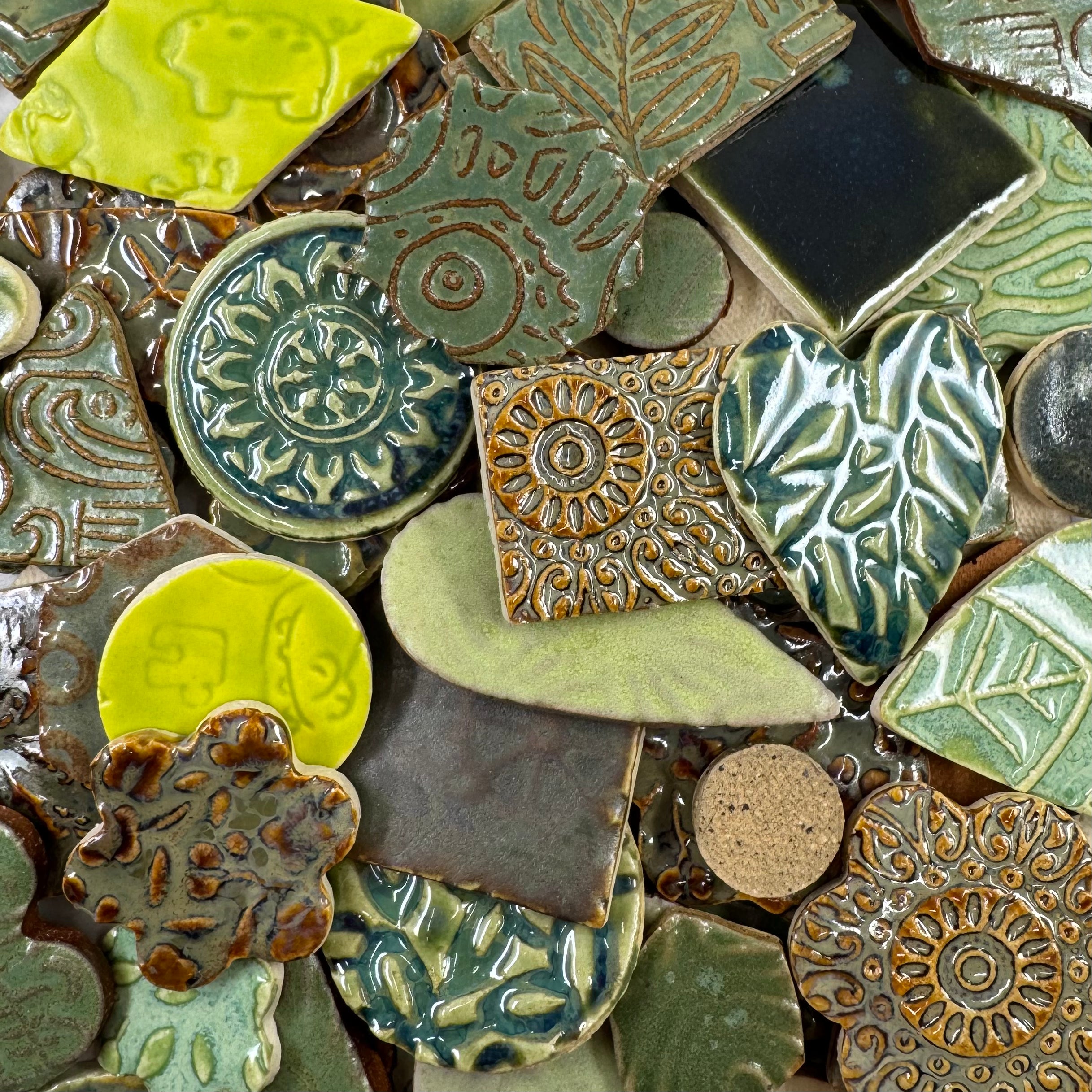 Green Grab Bag - Handmade Ceramic tiles – Luna Mosaic Arts