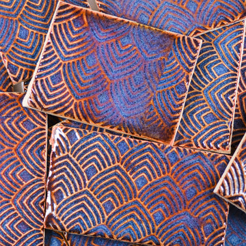 Art Deco Rust & Blue - 2x3in Handmade Ceramic Tiles