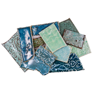 Aqua Blue Greens and Turquoise - Handmade Ceramic Tile Scraps