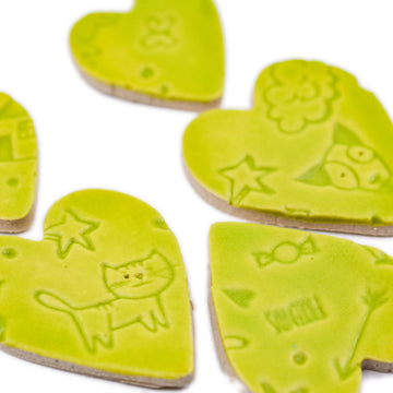 Dogs and Cats Lime Green Hearts - Handmade Ceramic tiles