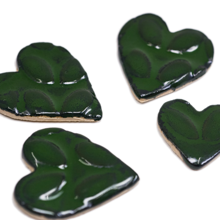 Dark Green Hearts - Handmade Ceramic tiles