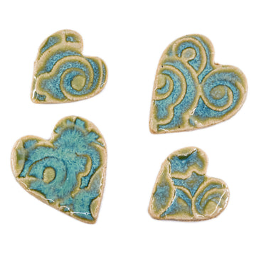 Aqua Blue Waves Hearts - Handmade Ceramic tiles