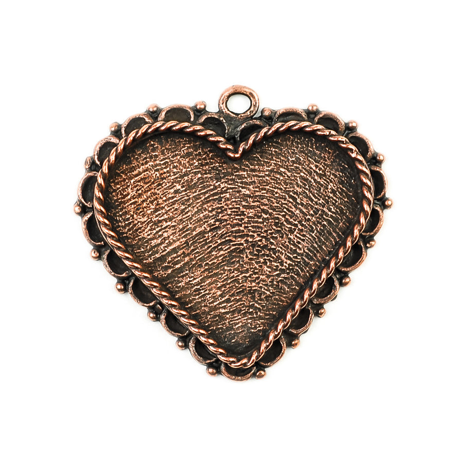 Ornate Pendant Heart - Antique Copper