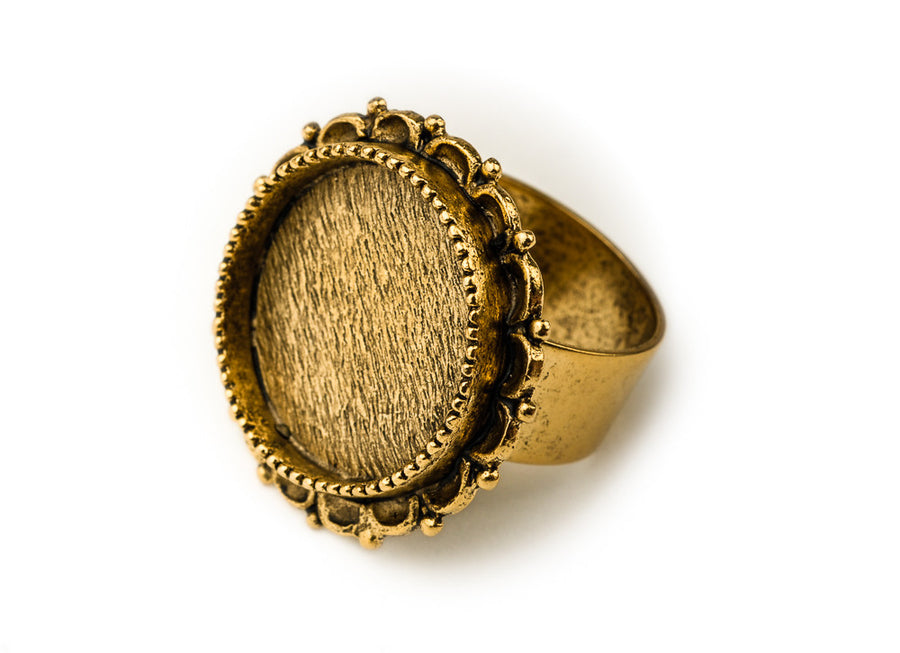 Ring Adjustable Ornate Circle  - Antique Gold