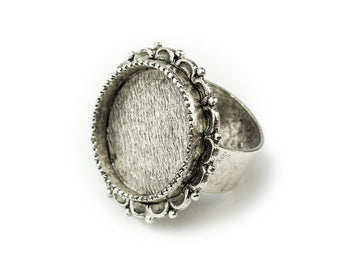 Ring Adjustable Ornate Circle  - Antique Silver