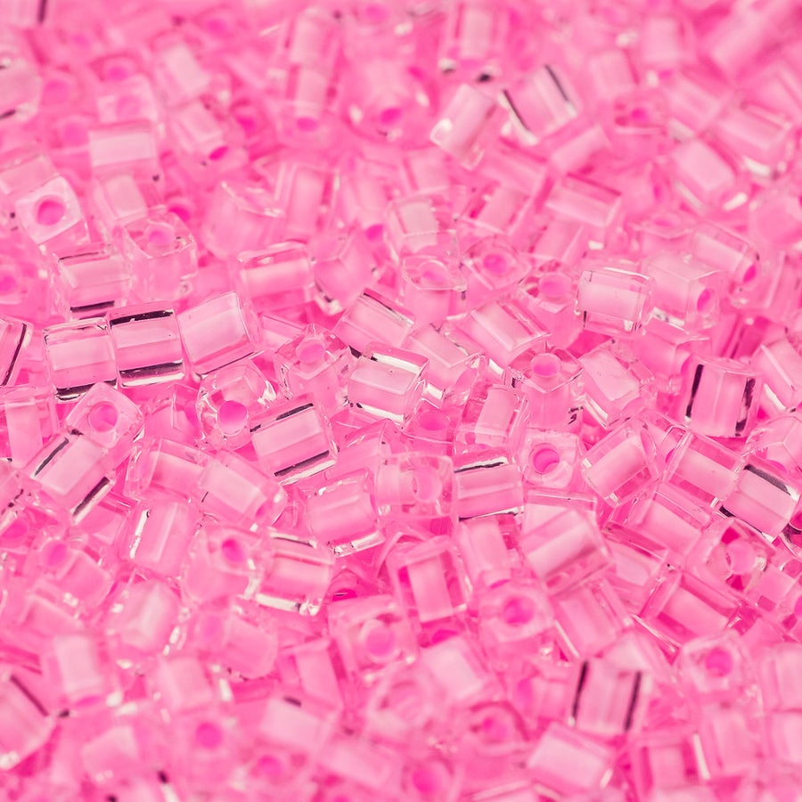 Pink Lined Crystal Miyuki Cube Bead