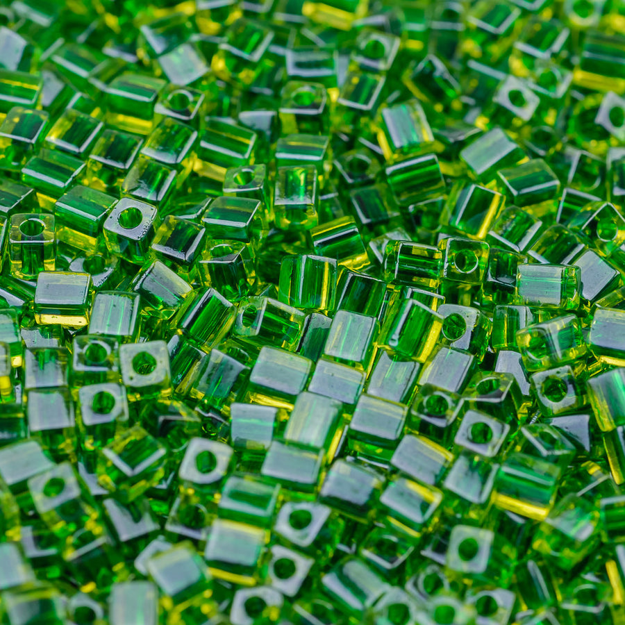 Emerald Lined Chartreuse Miyuki Cube Bead