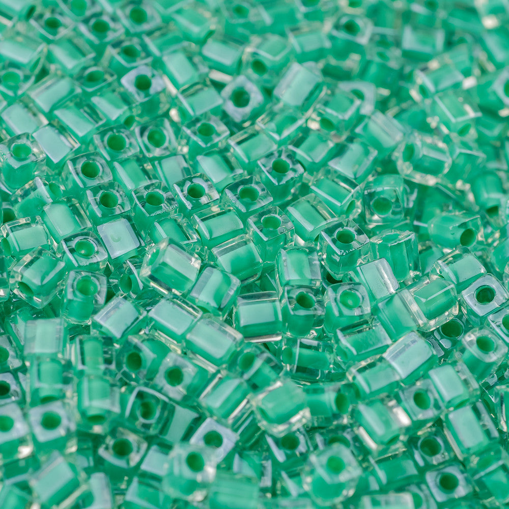 Dk Mint Green Lined Crystal Miyuki Cube Bead