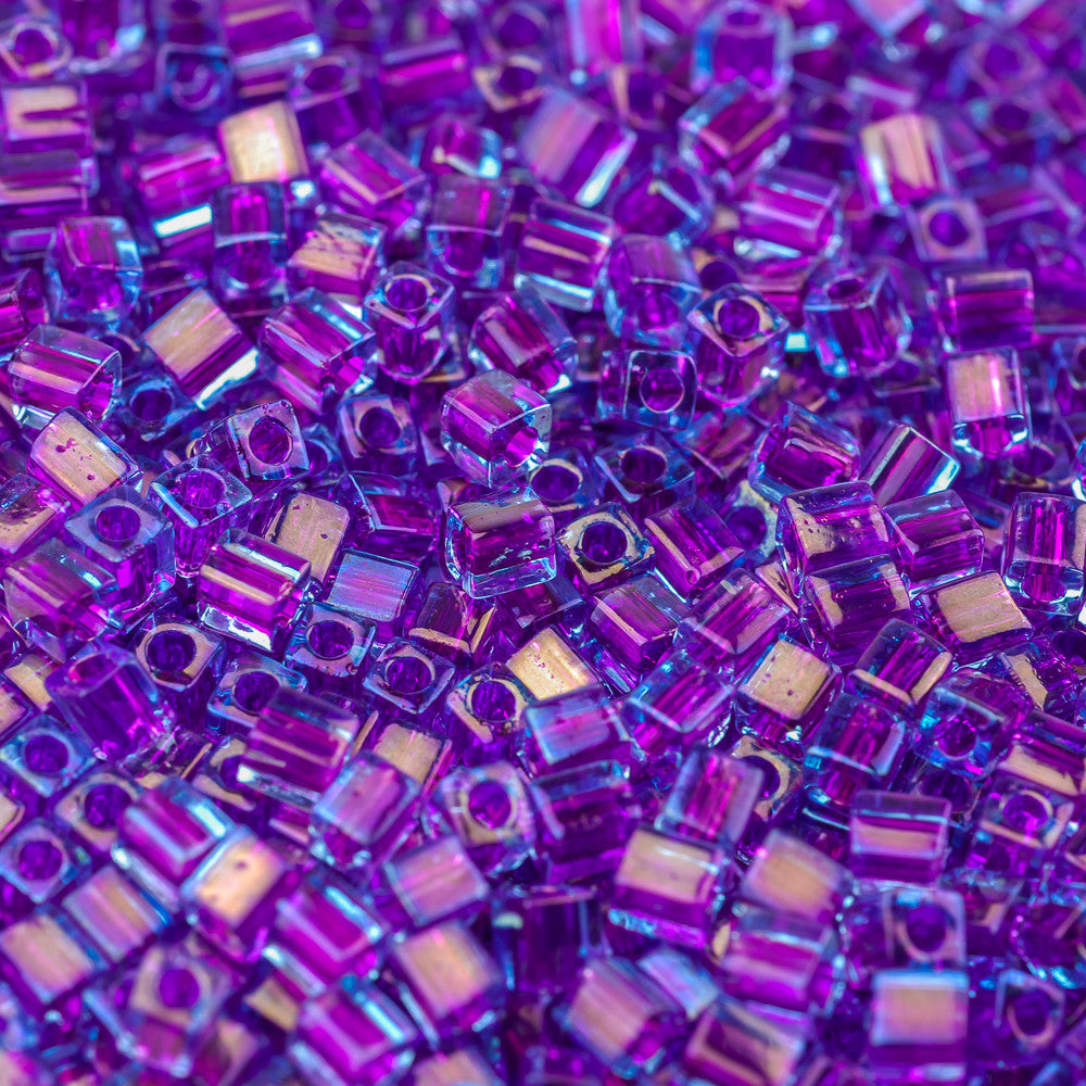 Fuchsia Lined Aqua Luster Miyuki Cube Bead