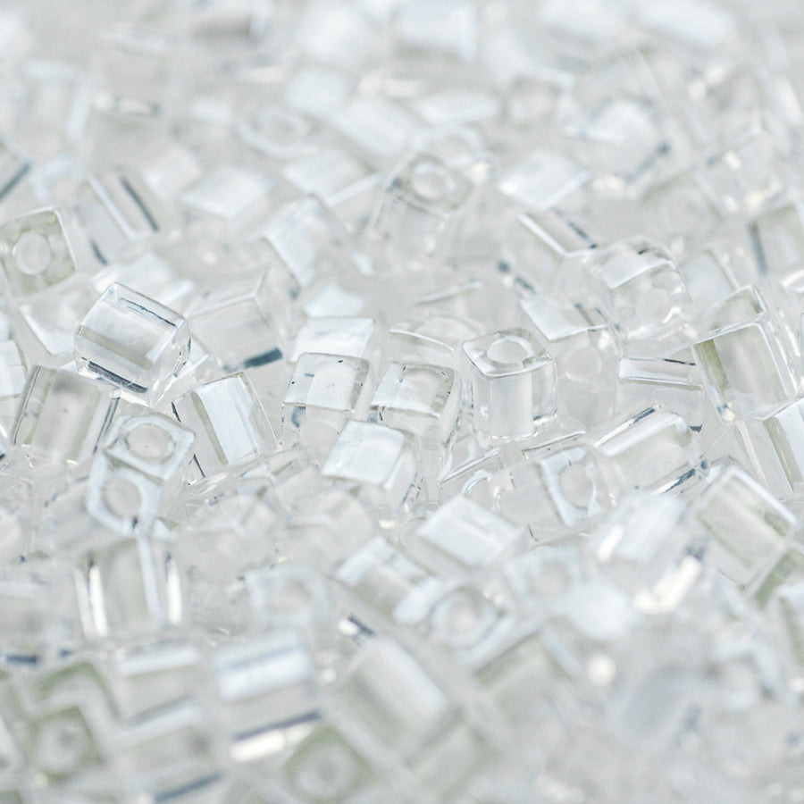 White Lined Crystal Miyuki Cube Bead