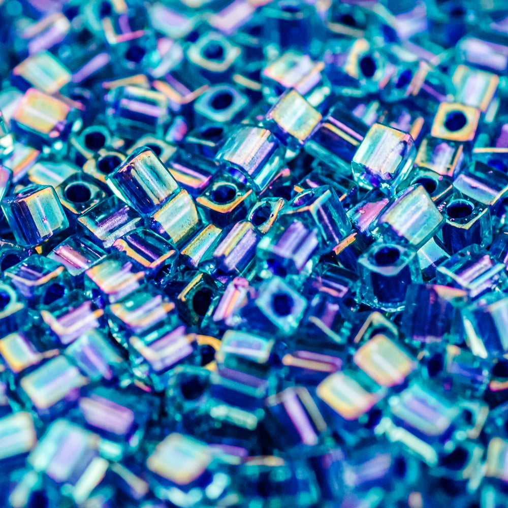 Sparkle Purple Lined Aqua Luster Miyuki Cube Bead