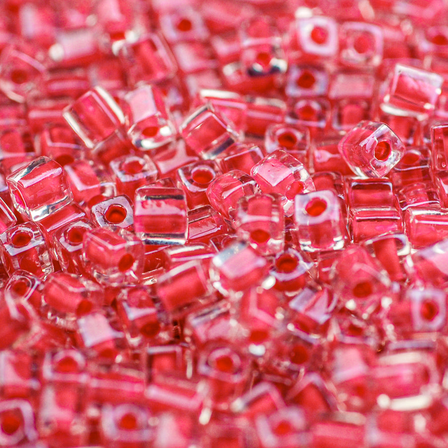 Carnation Pink Lined Crystal Miyuki Cube Bead