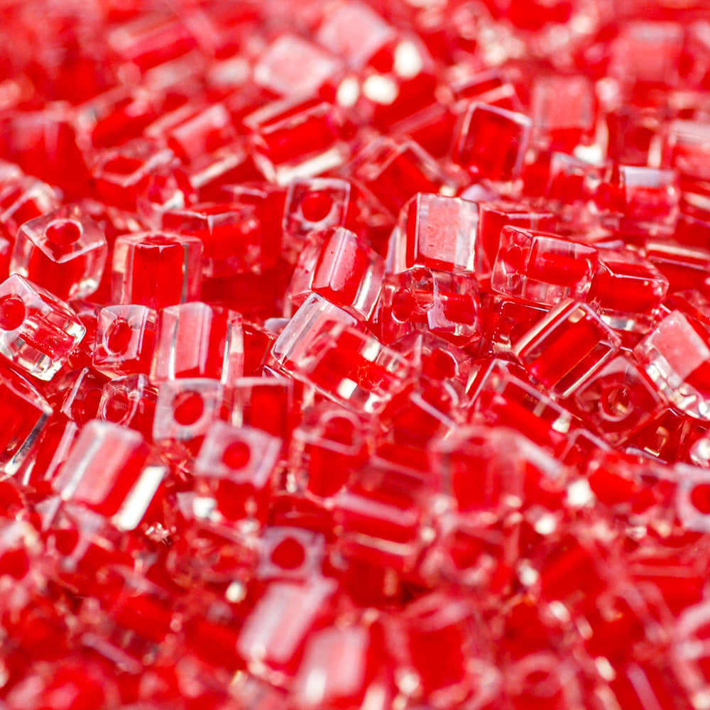 Cherry Lined Crystal Miyuki Cube Bead