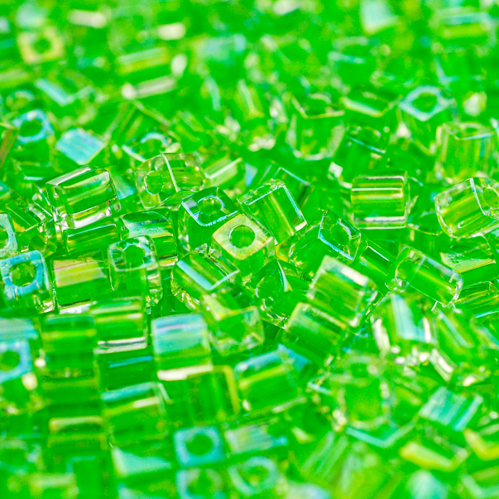 Lt Green Lined Crystal Miyuki Cube Bead