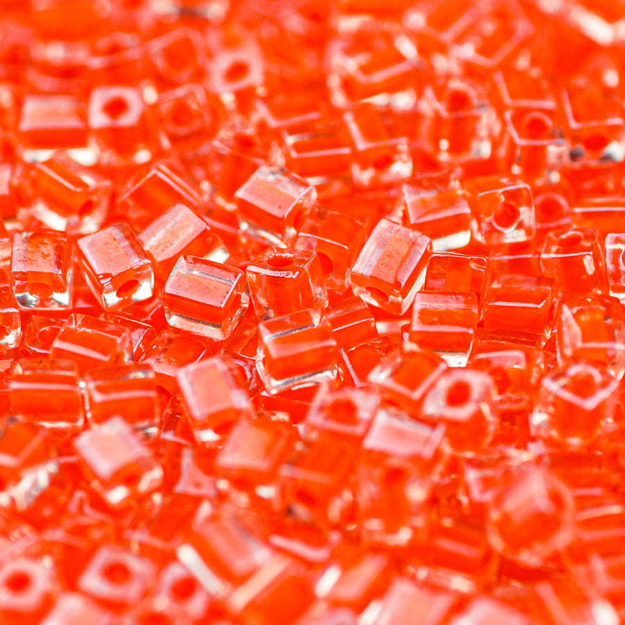 Orange Lined Crystal Miyuki Cube Bead