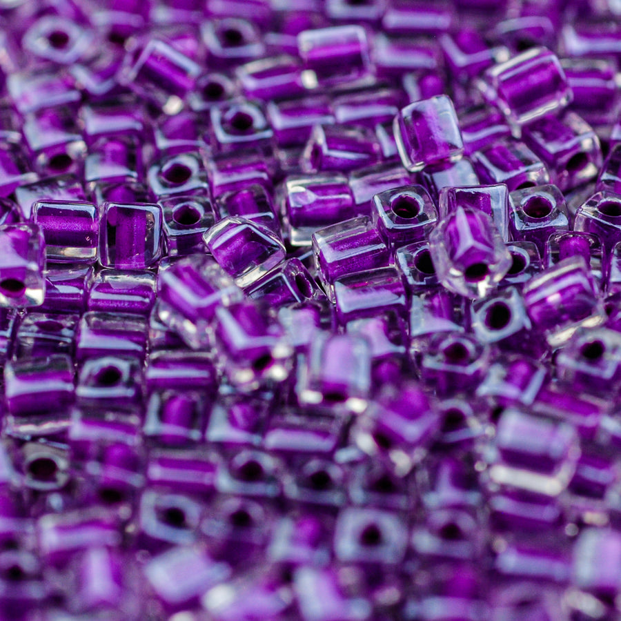 Magenta Lined Crystal Miyuki Cube Bead