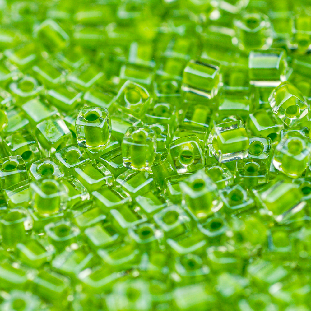 Lime Lined Crystal Miyuki Cube Bead