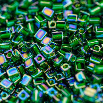 Chartreuse Lined Green AB Miyuki Cube Bead