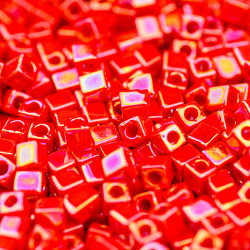 Opaque Vermillion Red AB Miyuki Cube Bead