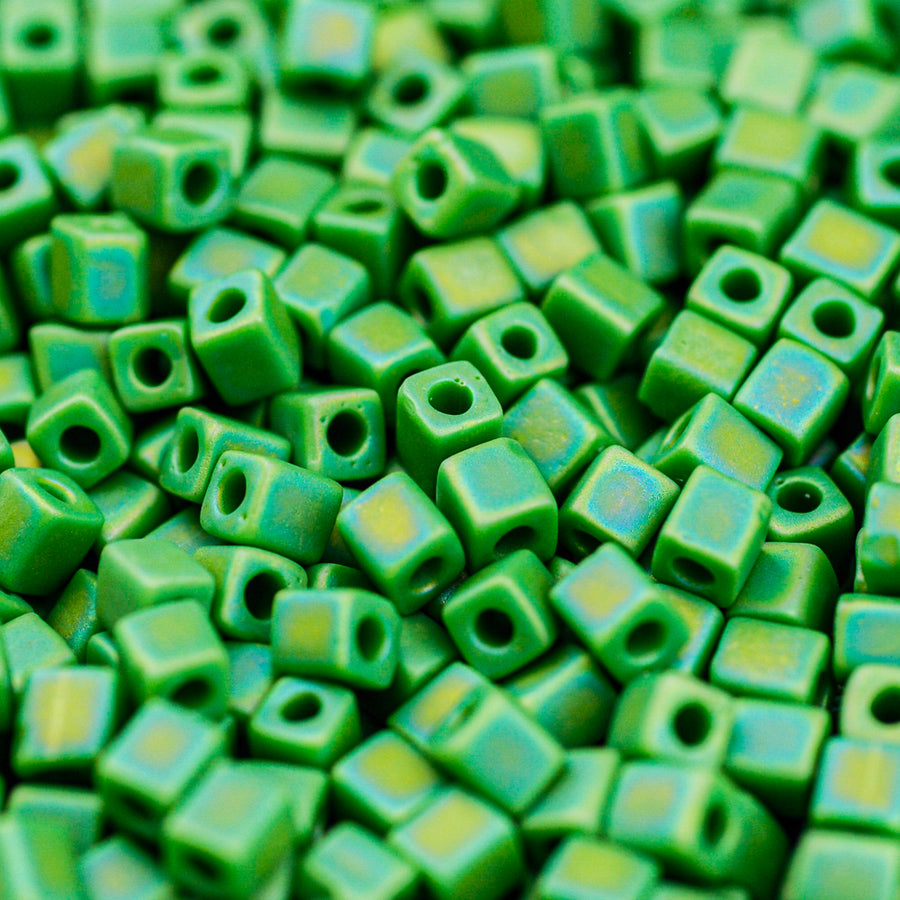 Matte Opaque Green AB Miyuki Cube Bead