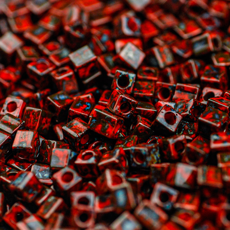 Opaque Red Picasso Miyuki Cube Bead