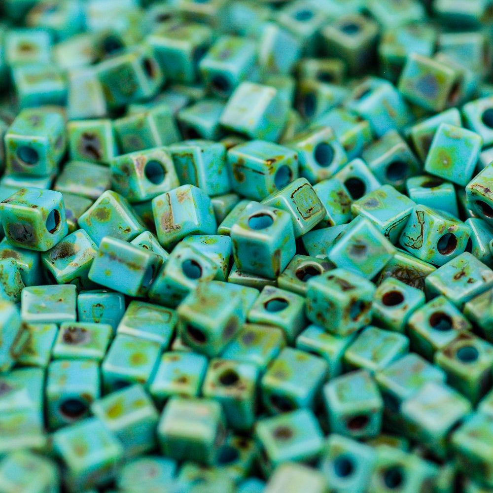 Opaque Turquoise Blue Picasso Miyuki Cube Bead