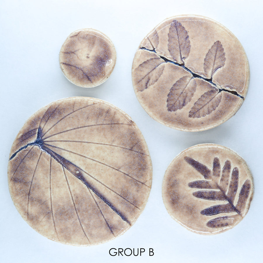 Lilac Leaf Imprints - Handmade Ceramic tiles