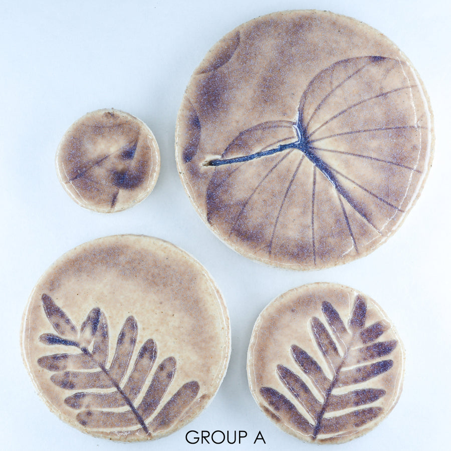 Lilac Leaf Imprints - Handmade Ceramic tiles