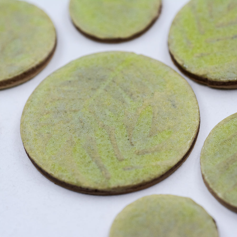 Lime Green Leaf Imprints - Handmade Ceramic tiles