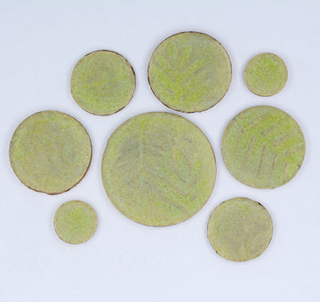 Lime Green Leaf Imprints - Handmade Ceramic tiles