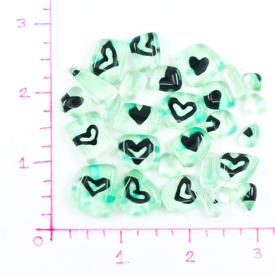 Fancy Frit Balls - Mint Green with Light Blue specks and Hearts