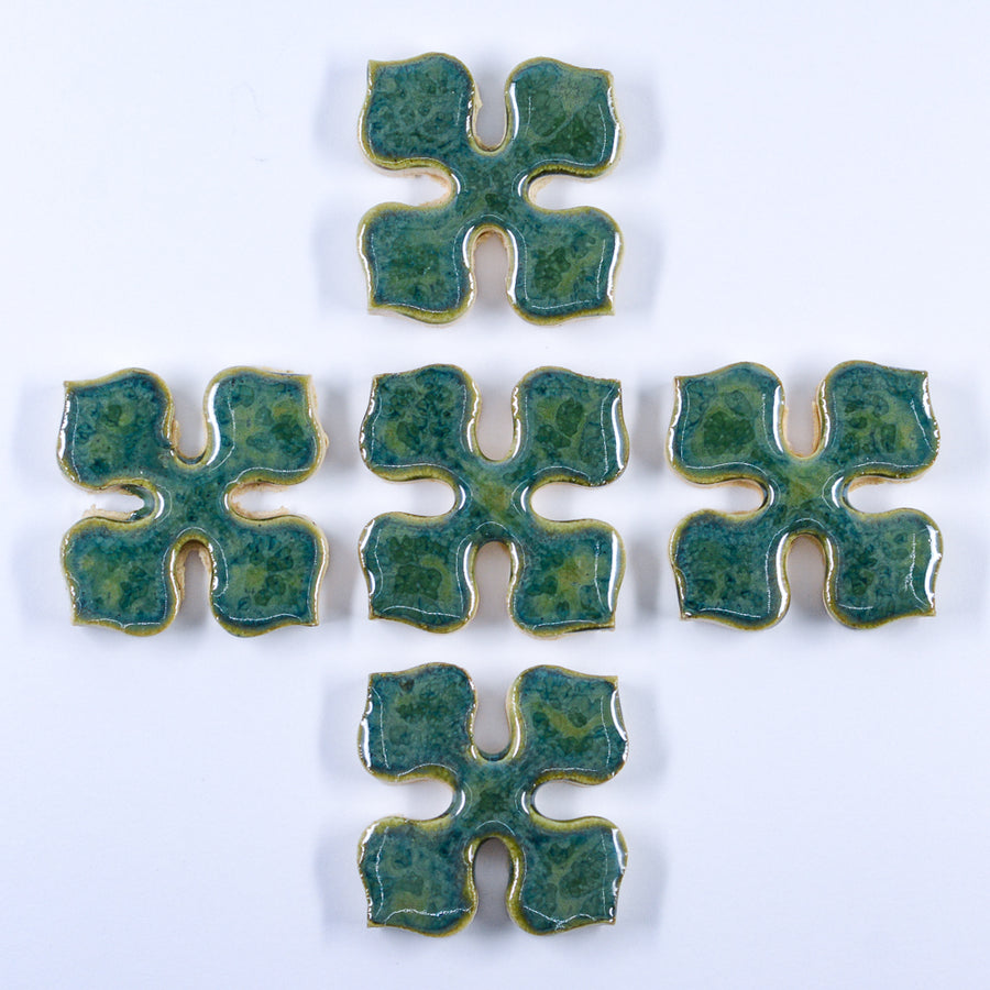 25mm Green Pinwheel - Handmade Ceramic tiles