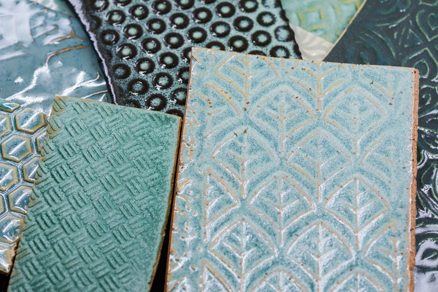 Aqua Blue Greens and Turquoise - Handmade Ceramic Tile Scraps - 1/2lb